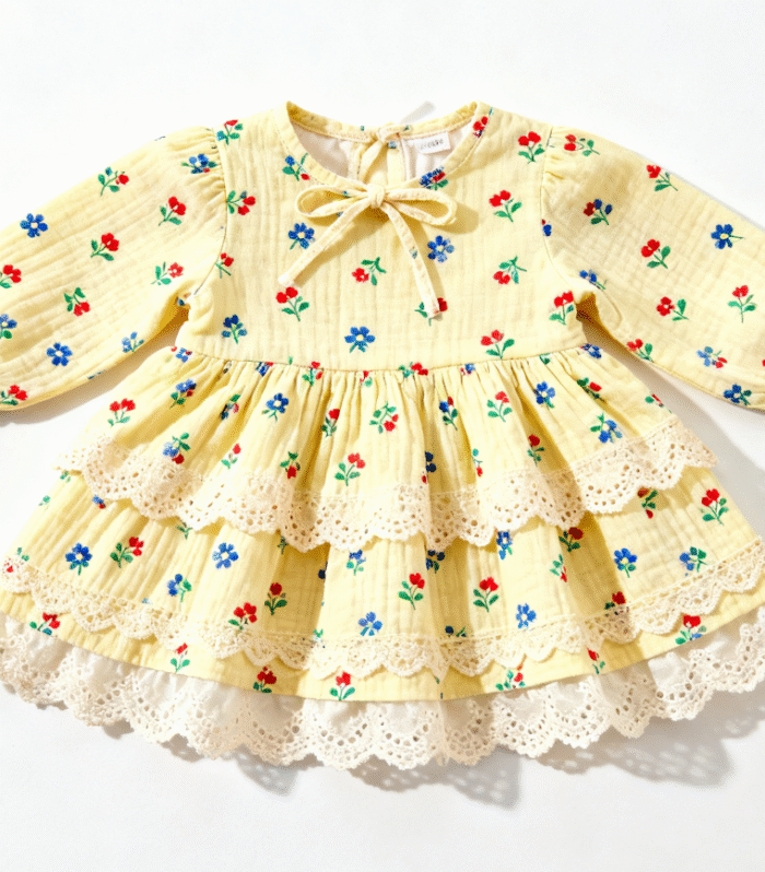 Girls' long-sleeved lace ruffled dress