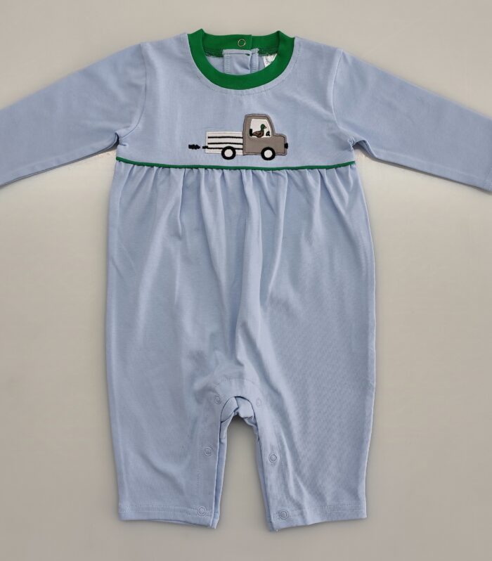 Baby's light blue long-sleeved one-piece clothes