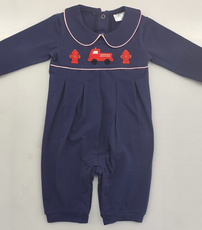 Navy blue long-sleeved one-piece clothes for infants
