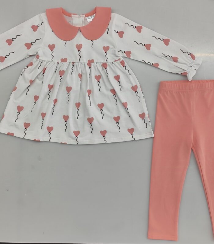 Long-sleeved heart-print set for infants and toddlers