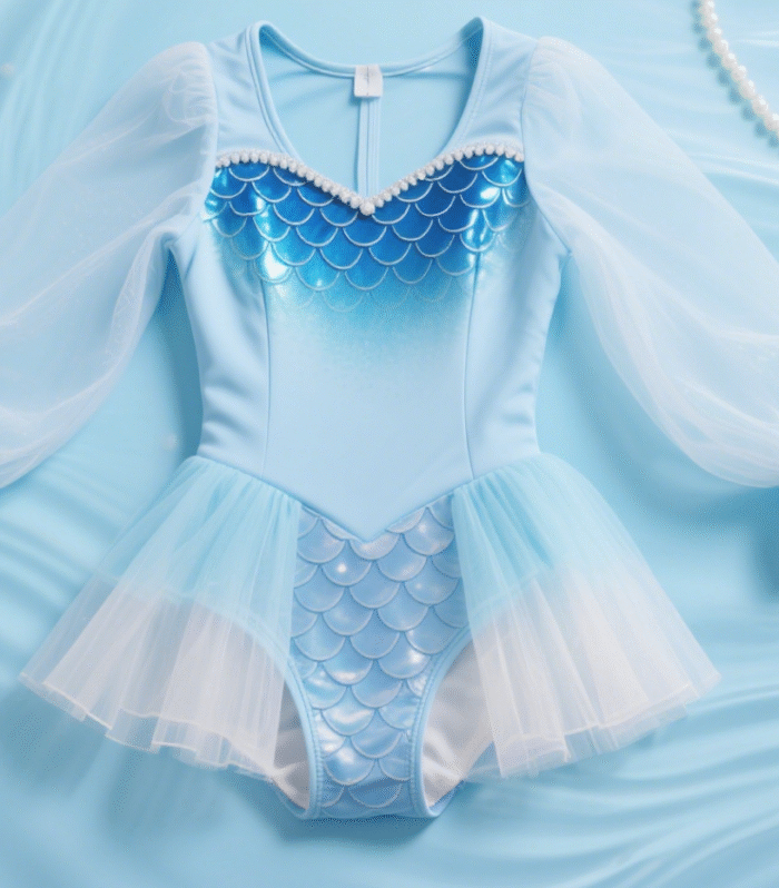 Girl mermaid style jumpsuit gradient light blue