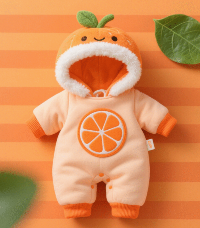 Infant jumpsuit with orange print