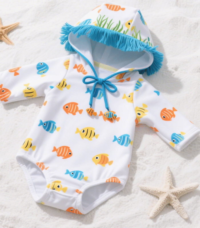 Baby hooded bag fart clothes ocean print