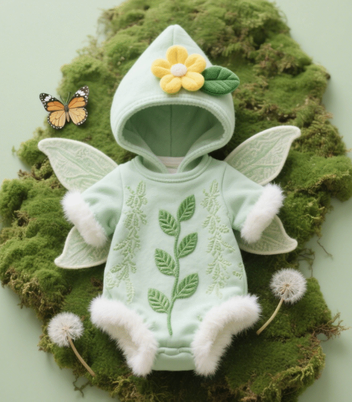 Baby jumpsuit with flower fairy as the dream theme