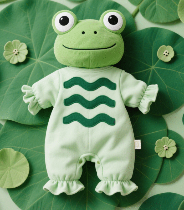 Infant and toddler bodysuits featuring a cute frog theme