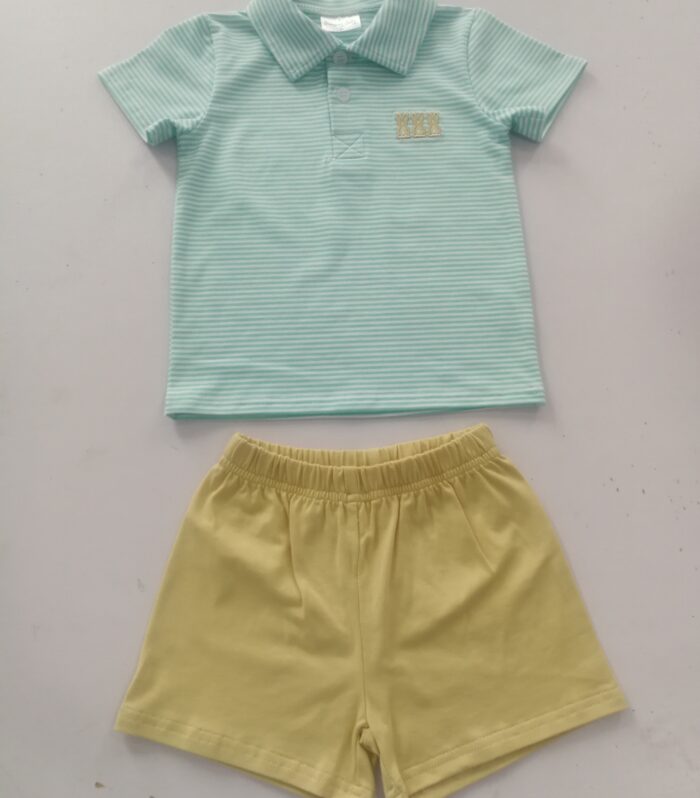 Boy’s Mint Striped Polo & Yellow Shorts Two-Piece Set