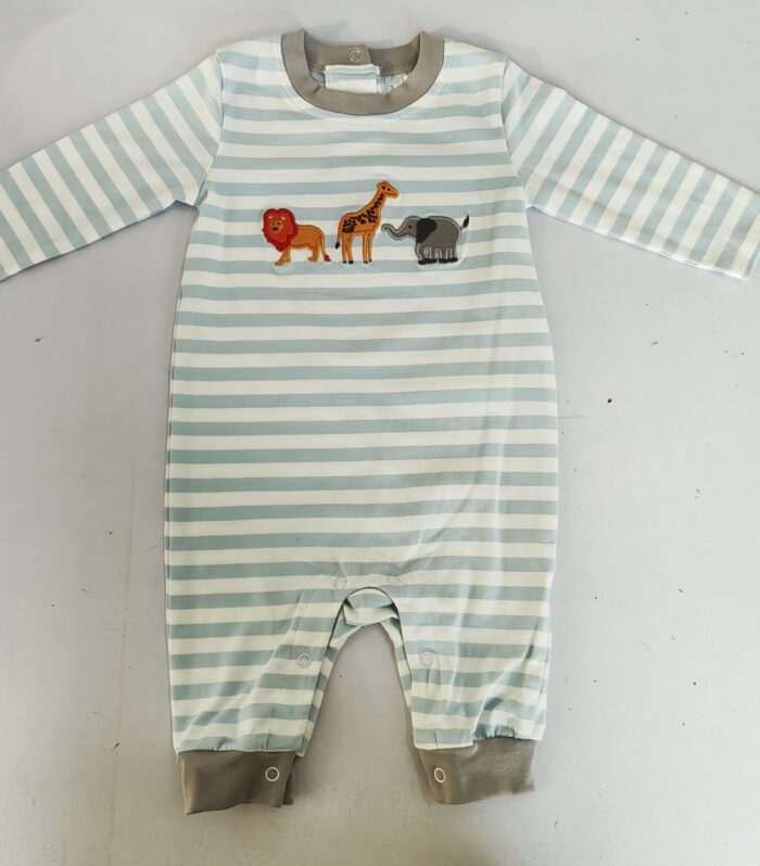 Baby Boy Safari Animal Applique Striped Romper
