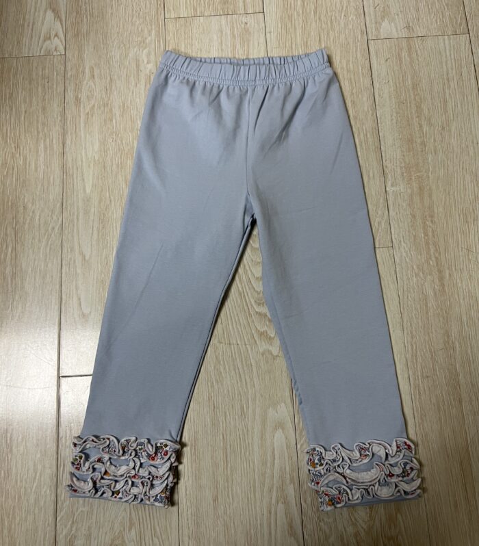 Light Grey Kids Pants with Floral Ruffle Cuffs