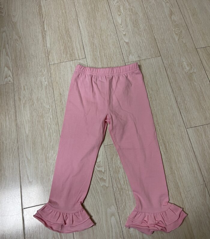 Solid Pink Kids Pants with Double Ruffle Cuffs
