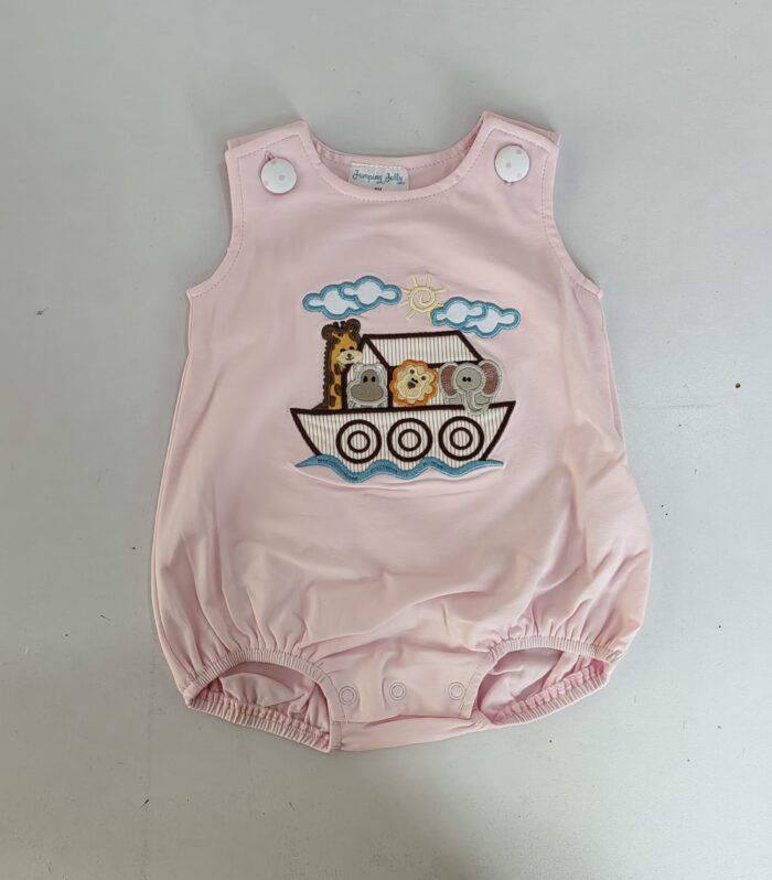 Animal Boat Applique Pink Sleeveless Bubble Romper