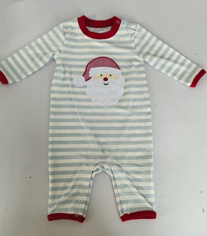 Neutral Santa Claus Applique Striped Romper