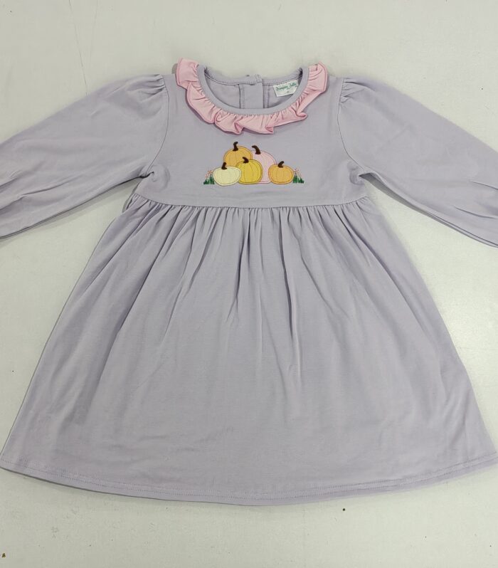 Lavender Pumpkin Applique Ruffle Collar Dress