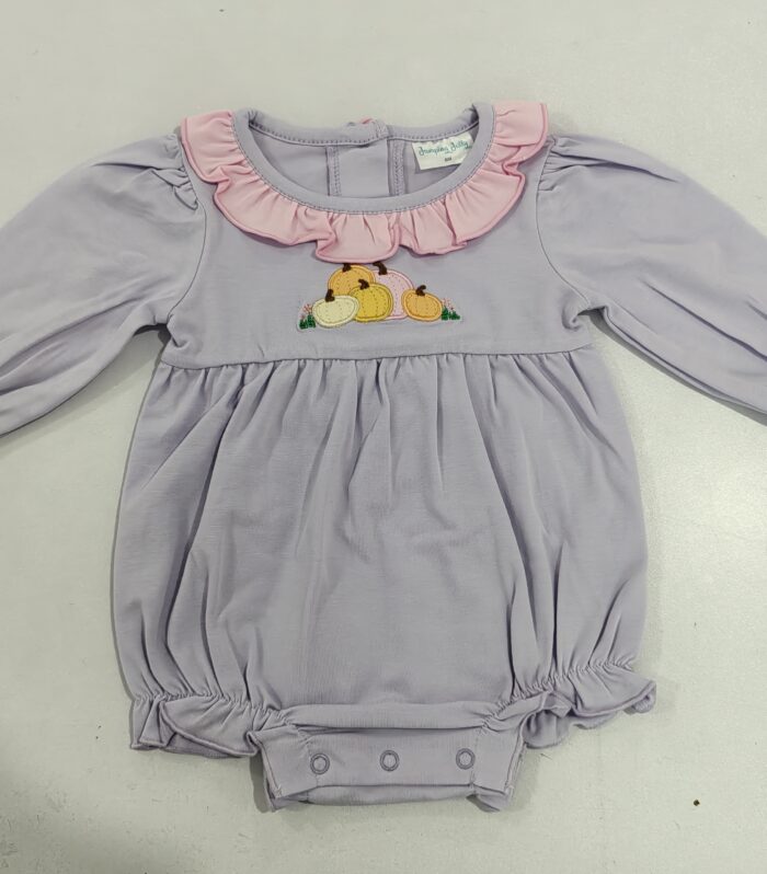 Lavender Pumpkin Applique Ruffle Collar Romper