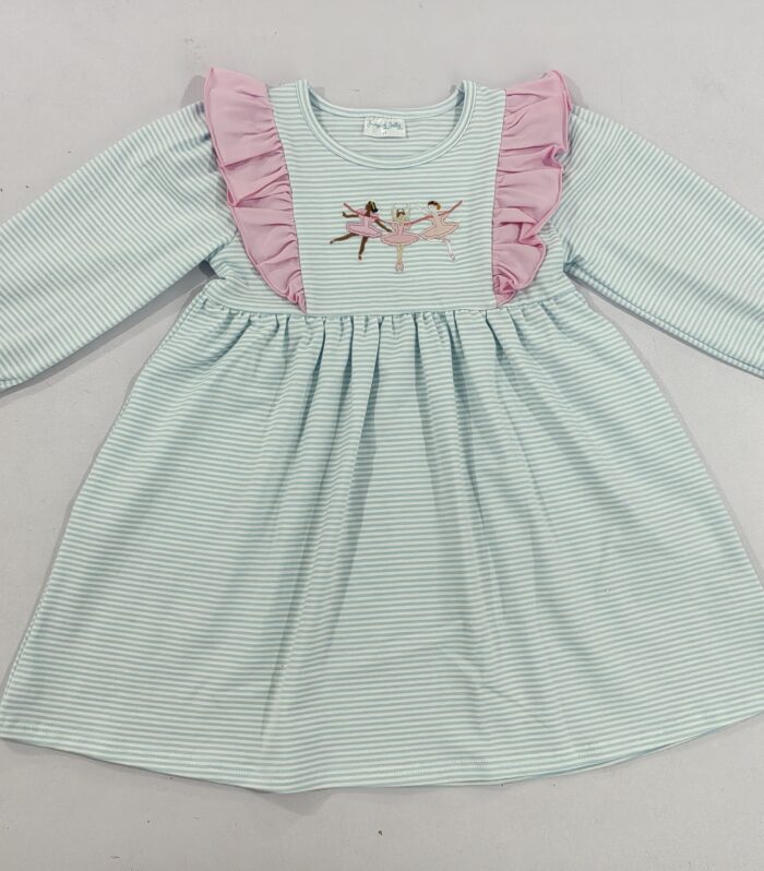 Mint Striped Ballerina Embroidered Dress