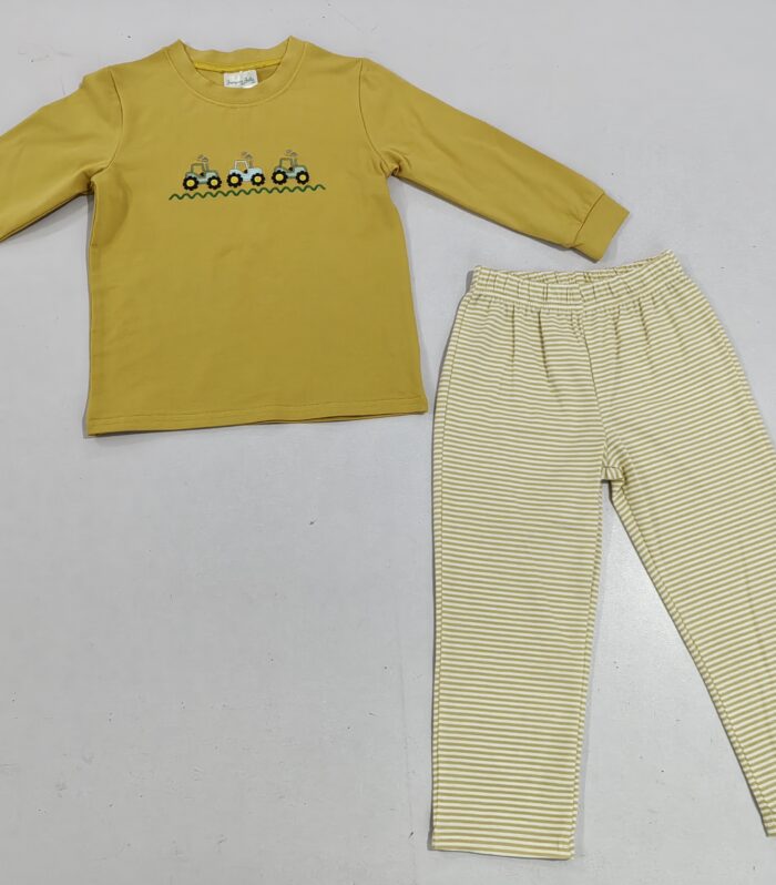 Boys Yellow Tractor Applique Casual Set