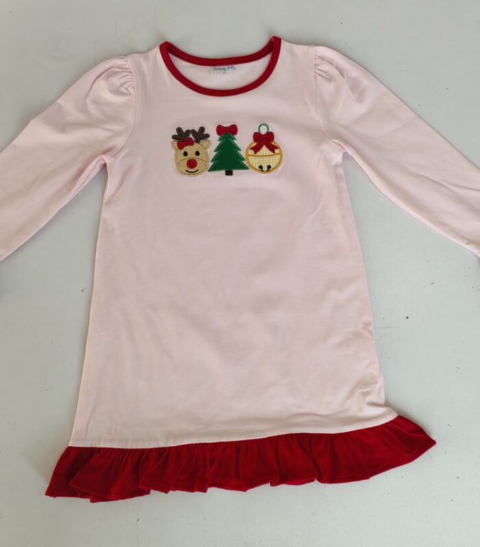 Girl’s Pink Christmas Reindeer Ruffle Dress