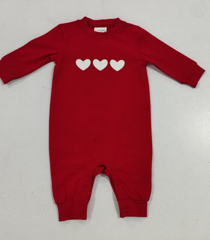 Three Hearts Applique Solid Red Romper