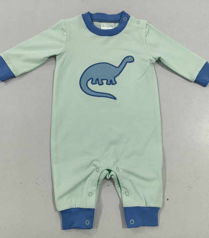 Brontosaurus Applique Mint Solid Romper