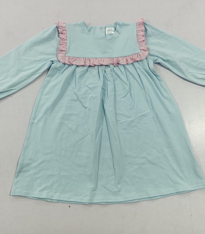 Mint Green Dress with Pink Ruffle Yoke