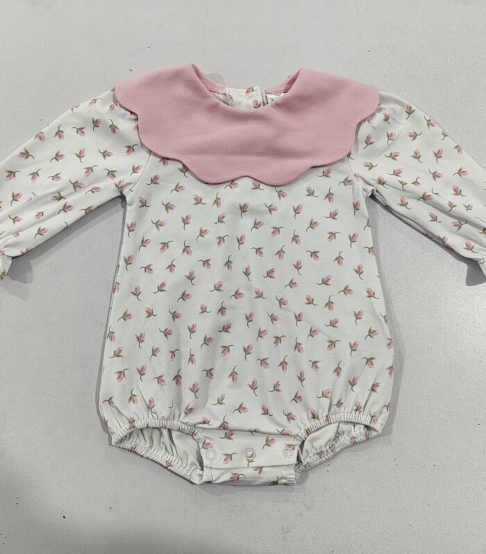 Floral Bud Print Scalloped Collar Bubble Romper