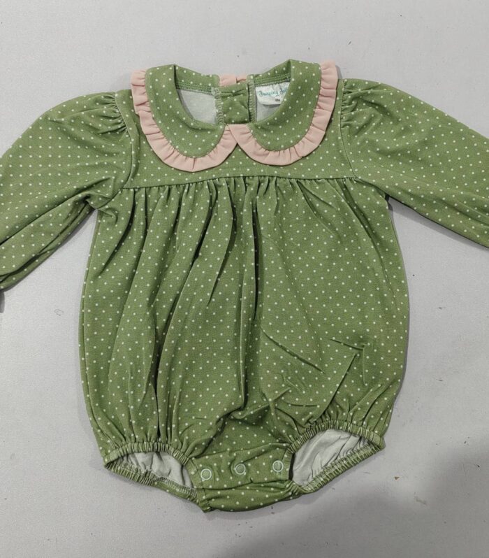 Green Polka Dot Peter Pan Collar Bubble Romper