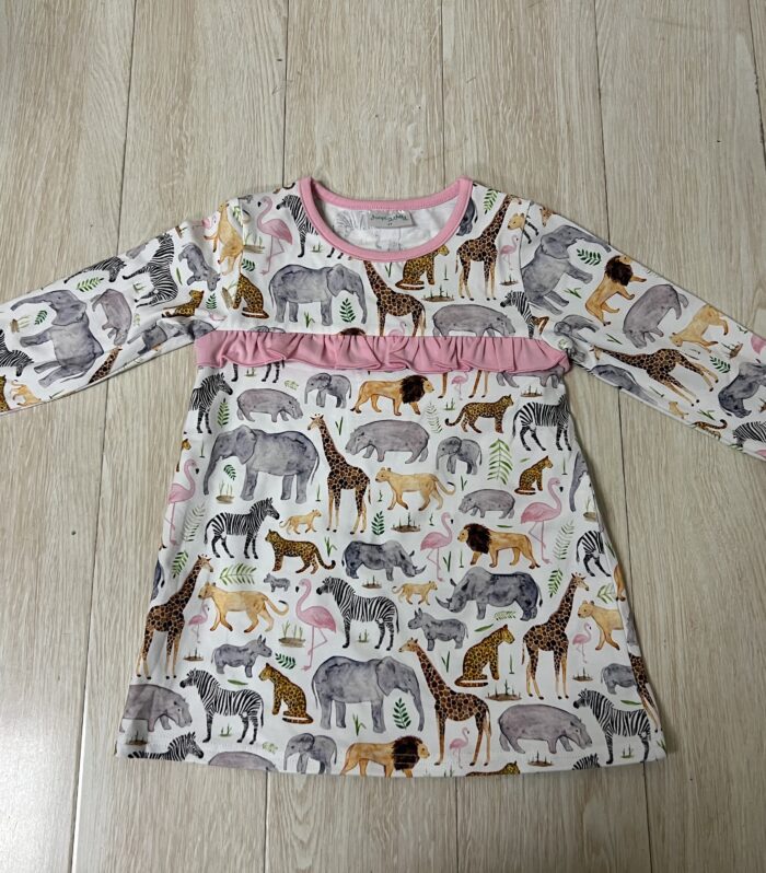 Safari Animal Print Ruffle Sleeve Girls Dress