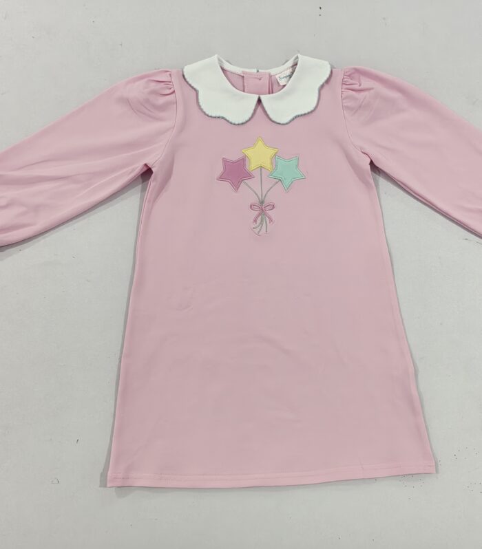 Pink Star Balloon Embroidery Girls Dress