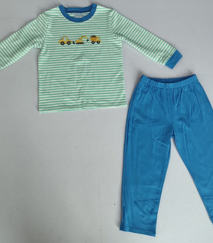 Boys Green Stripe Construction Truck Appliqué Set