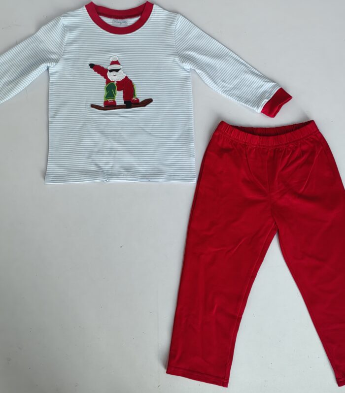 Kids Santa Snowboard Appliqué Christmas Outfit
