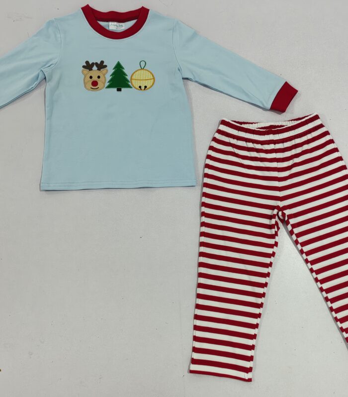 Christmas Reindeer Embroidery Kids Pajama Set