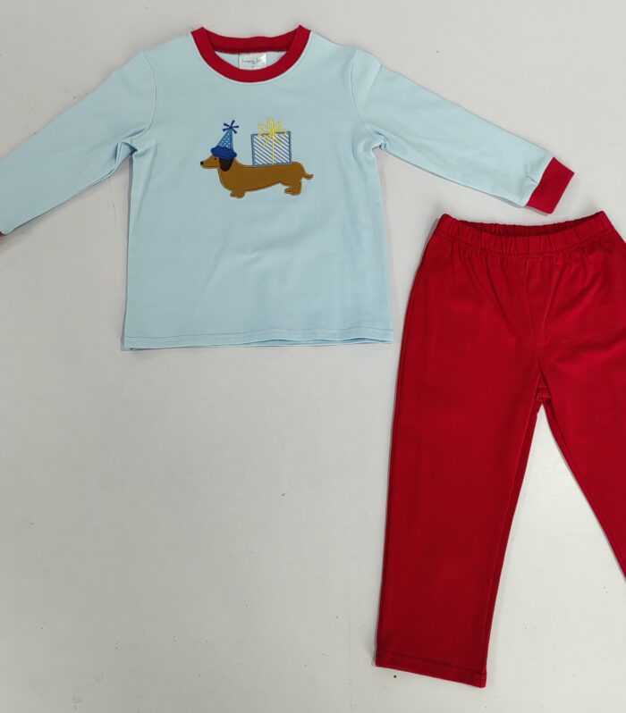 Birthday Dachshund Embroidery Kids Pajama Set