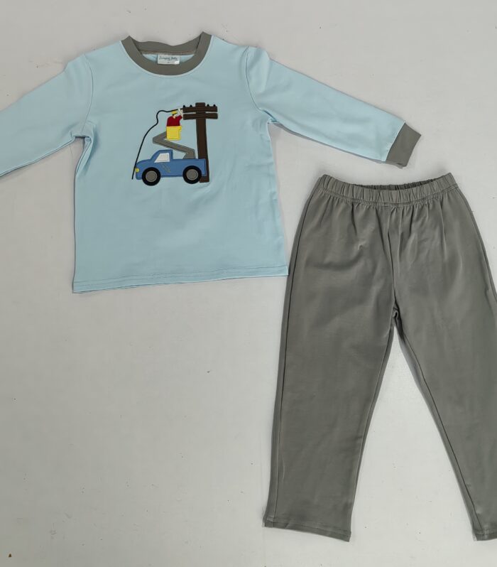 Lineman Truck Embroidery Kids Pajama Set