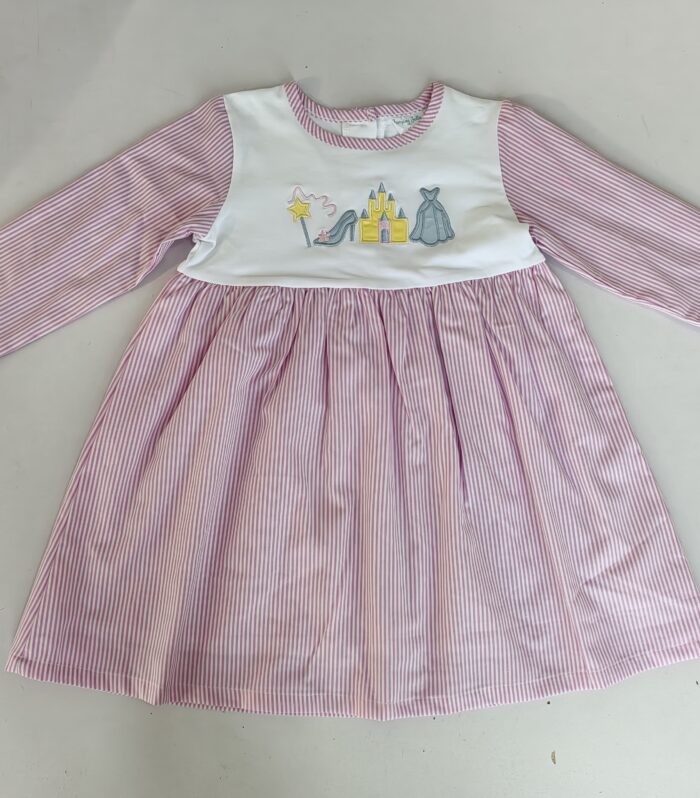 Girls Pink Stripe Princess Appliqué Dress