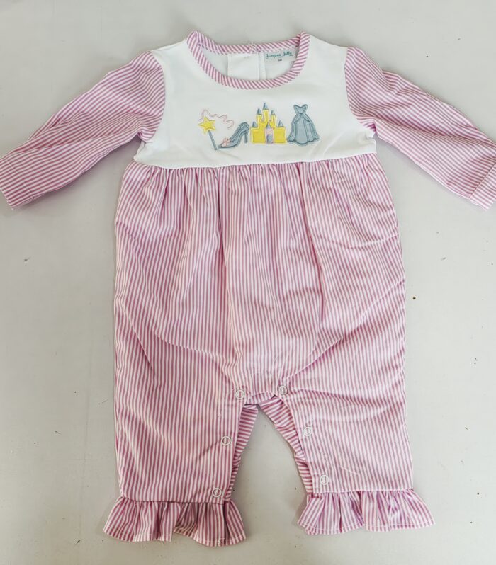 Baby Pink Stripe Princess Appliqué Romper
