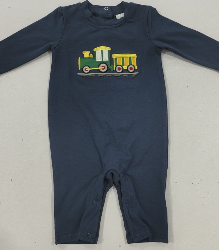 Baby Navy Train Appliqué Romper