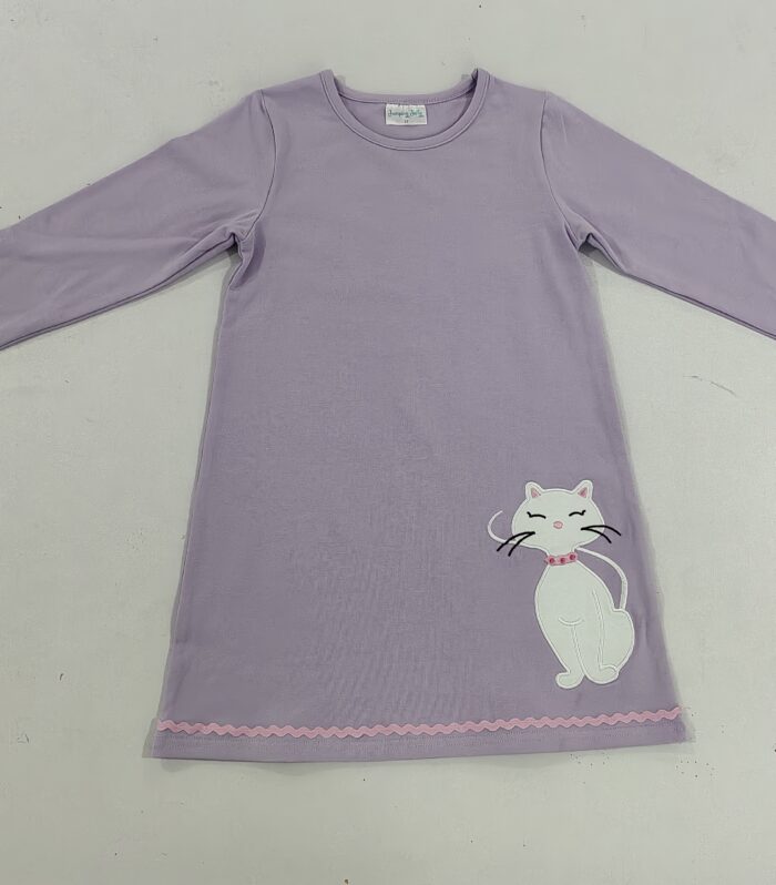 Girls Lavender Cat Appliqué Dress