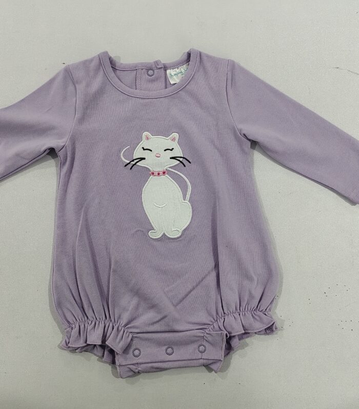 Baby Lavender Cat Appliqué Bubble Romper
