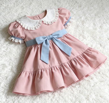 Girls Pink Lace Collar Princess Dress