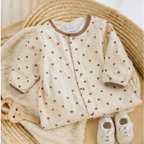 Baby Brown Bear All Over Print Full Zip Long Sleeve Sleep Gown Jumpsuit