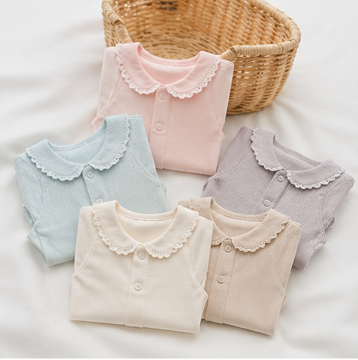 Multi-color Lace Peter Pan Collar Rib Knit Baby Vest (5 Colors Set)