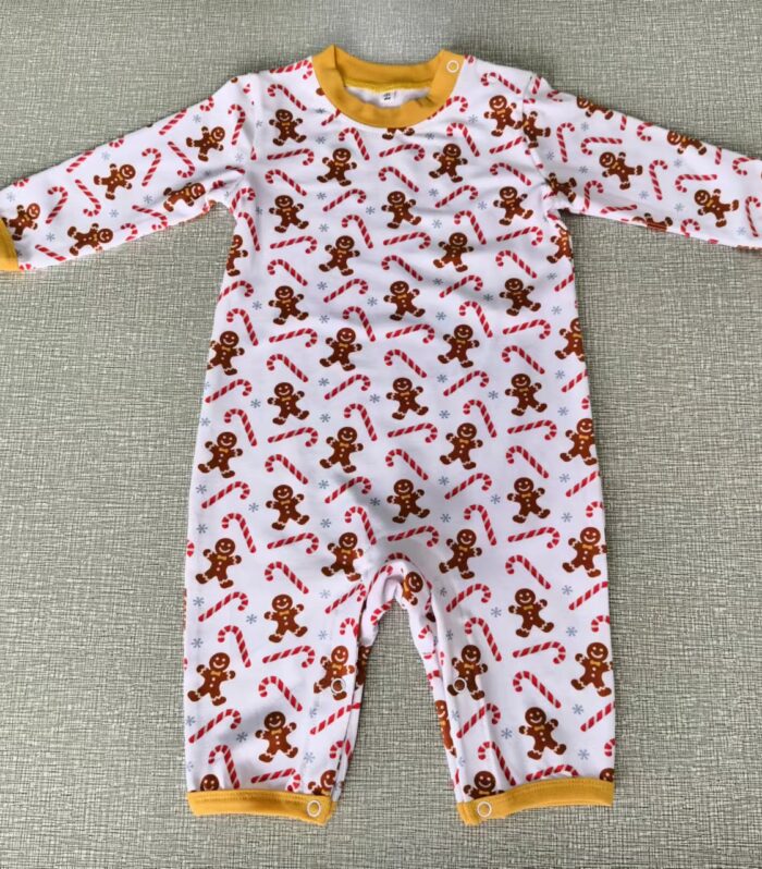 Baby White Gingerbread Print Long Sleeve Romper