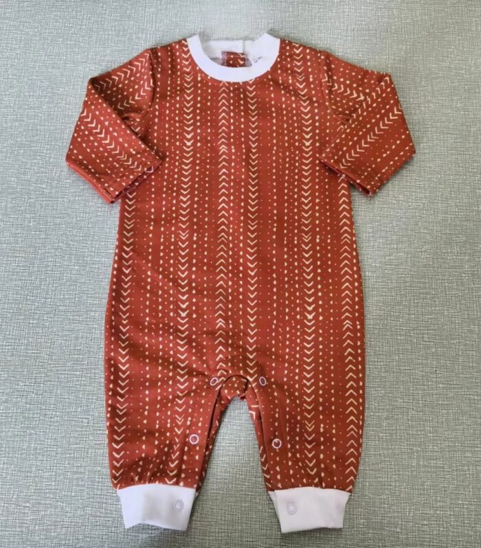 Baby Rust Arrow Print Long Sleeve Footless Romper