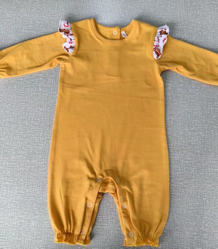 Baby Mustard Solid Gingerbread Print Ruffle Shoulder Longall