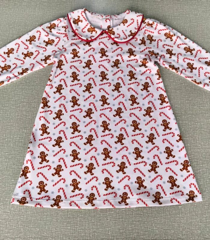 Girls White Gingerbread Print Peter Pan Collar Swing Dress