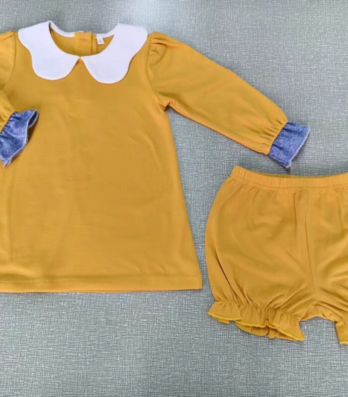 Mustard Peter Pan Collar Tunic & Bloomers 2 Piece Set