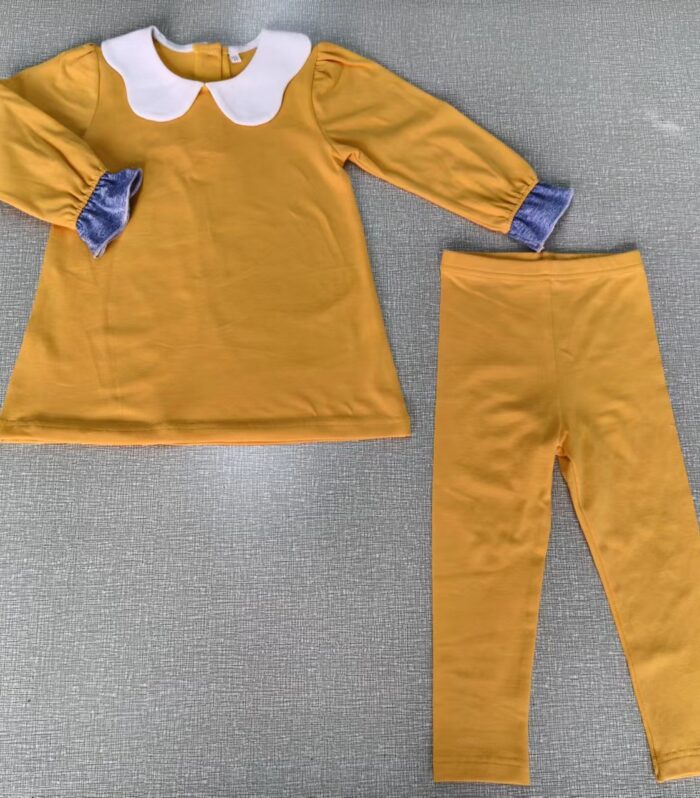 Mustard Peter Pan Collar Top & Solid Legging Set