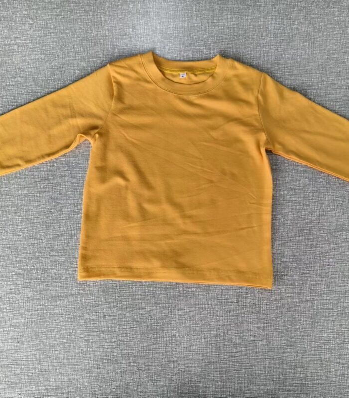 Solid Mustard Crew Neck Long Sleeve Basic Tee