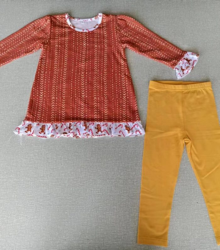 Rust Arrow Print Long Sleeve Tunic & Mustard Legging Set