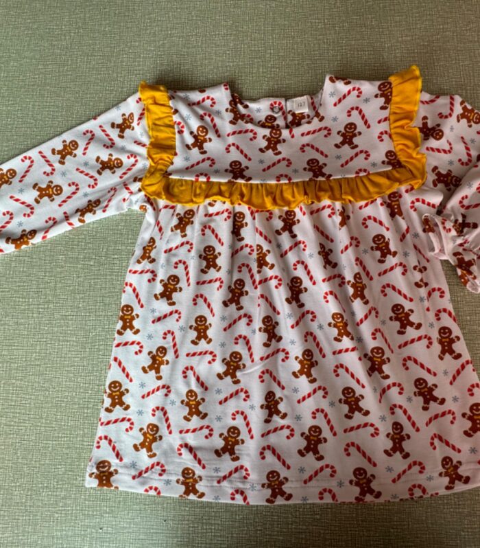 Girls White Gingerbread Print Mustard Flutter Tunic Top