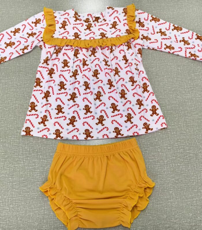 White Gingerbread Flutter Tunic & Mustard Bloomers 2pc Set